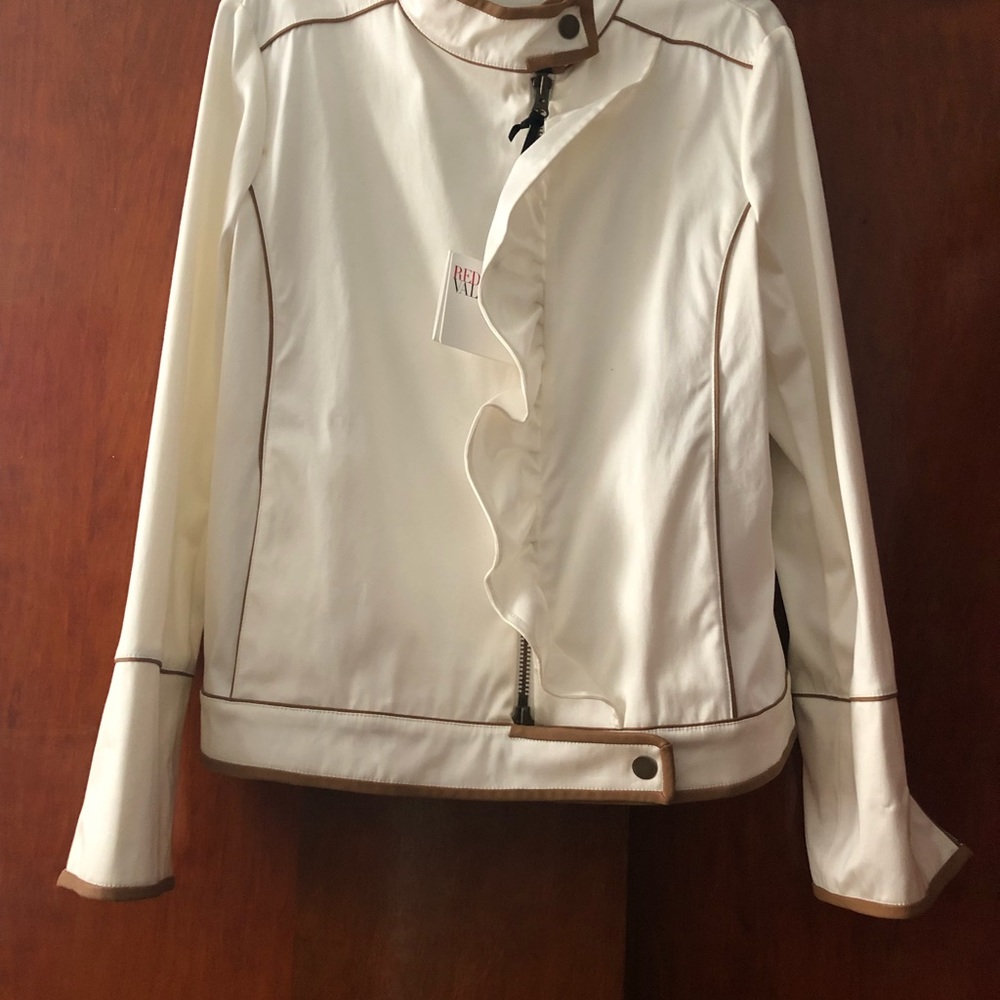 NWT Red Valentino Off White Cotton Jacket with brown trim Size 12.  $115
